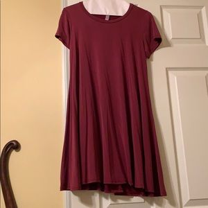 Maroon Casual Short-Sleeved Dress